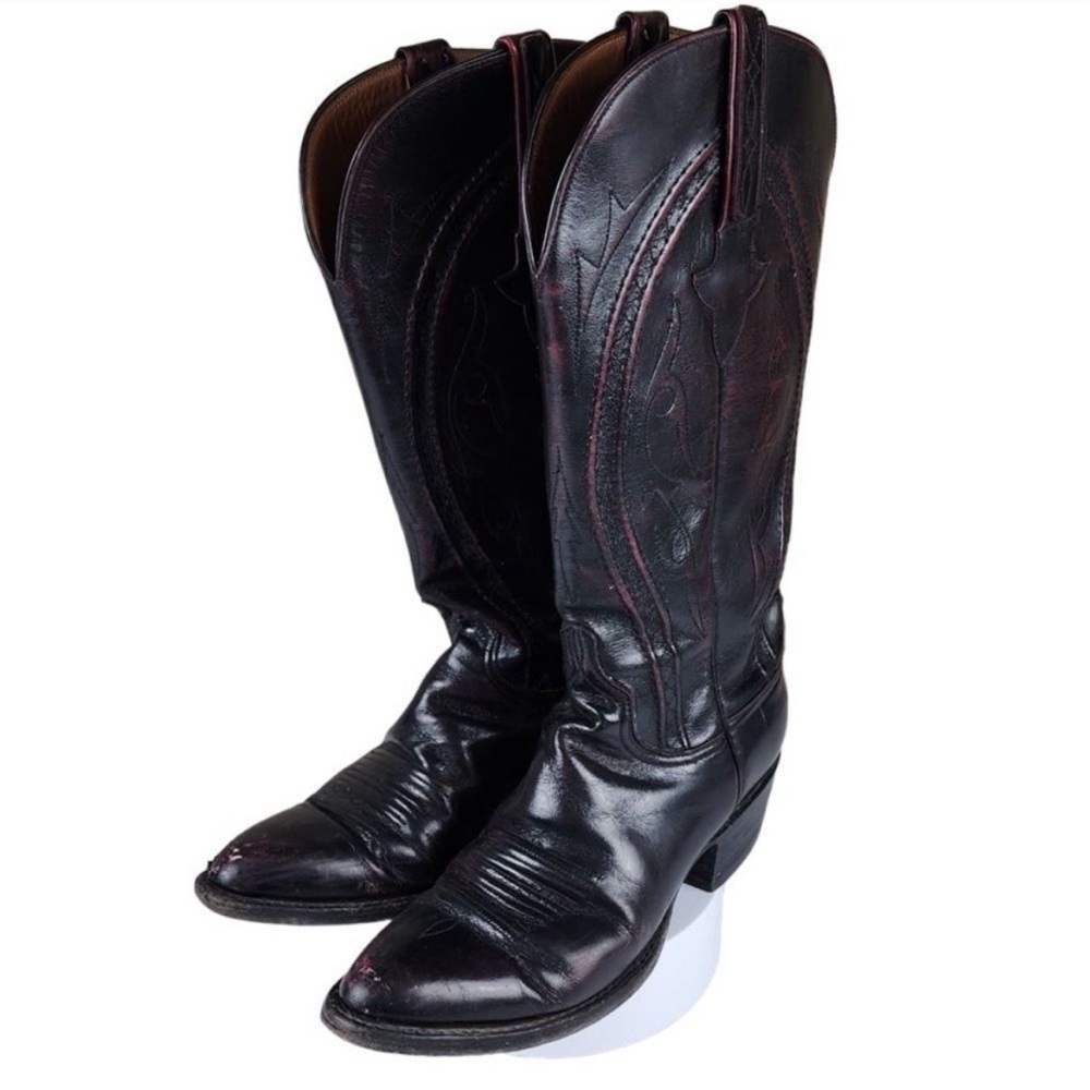 🖤🍒LUCCHESE- Black Cherry Goat Skin Cowboy Western Boots Shoes L796723 Wo…
